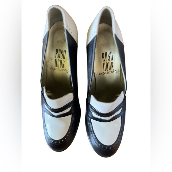 Retro Chunky Heel Penny Loafer in Black & White by Rush Hour, Size 8 - Picture 8 of 13